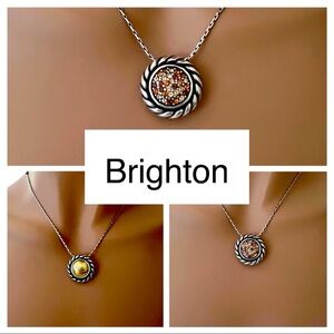 Reversible BRIGHTON Round Pendant Necklace, Golden Crystals / Two Tone